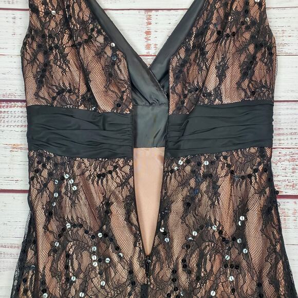 Deep V Sleeveless Black Lace Fairygrunge Dress Size 8 Lined Glam Witchy Sequin - Picture 6 of 15